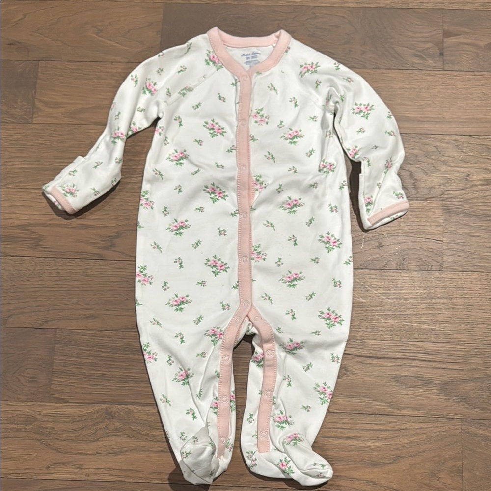 Ralph Lauren Floral Pink and White footed onesie, size 6M